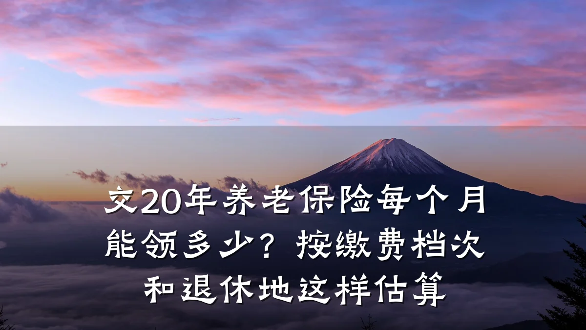 交20年养老保险每个月能领多少?按缴费档次和退休地这样估算